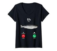 Donna Funny Fish Calling Phone Screen Meme Design Maglietta con Collo a V