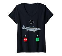 Donna Funny Fish Calling Phone Screen Meme Design Maglietta con Collo a V
