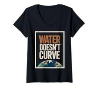 Donna Funny Flat Earth Citazione Acqua non Curve Earth Design Maglietta con Collo a V