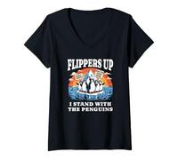 Donna Funny Flippers Up Resist Penguins Protest Against Tariffs Maglietta con Collo a V