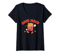 Donna Funny Food, Good Mood, Fast Food Finger Chips, French Fries Maglietta con Collo a V