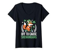 Donna Funny Fox off To Caause Shenanigans St Patricks Day Meme Maglietta con Collo a V