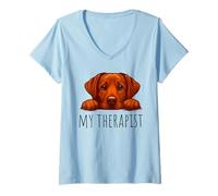 Donna Funny Fox Red Labrador Dog Owner Maglietta con Collo a V