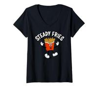 Donna Funny French Fries, Fryday Everyday Foodie, Steady Fries Maglietta con Collo a V