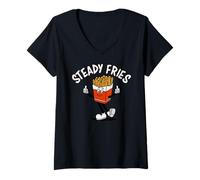 Donna Funny French Fries, Fryday Everyday Foodie, Steady Fries Maglietta con Collo a V