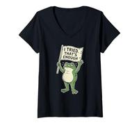 Donna Funny Frog Smettere Meme Sarcastico I Tried That's Enough Maglietta con Collo a V