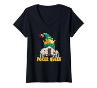 Donna Funny Gambling GNOME Graphic for Women Las Vegas Poker Queen Maglietta con Collo a V