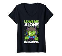 Donna Funny Gamer Zombie Leave Me Alone I'm Gaming Citazione Maglietta con Collo a V