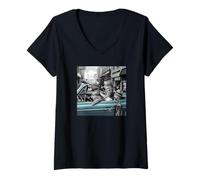 Donna Funny Gangster Cats Street Design Maglietta con Collo a V