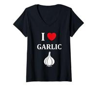 Donna Funny Garlic Food Minimalist Vegetable Simple i Love Garlic Maglietta con Collo a V