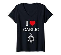 Donna Funny Garlic Food Minimalist Vegetable Simple i Love Garlic Maglietta con Collo a V