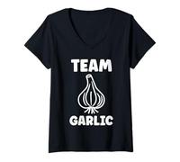 Donna Funny Garlic Food Minimalist Vegetable Simple Team Garlic Maglietta con Collo a V