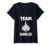 Donna Funny Garlic Food Minimalist Vegetable Simple Team Garlic Maglietta con Collo a V