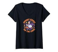 Donna Funny Geese Crazy Spooky Goose Run Halloween Ghost Maglietta con Collo a V