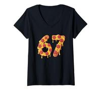 Donna Funny Gen Alpha Meme Slang 67 Made of Pizza Maglietta con Collo a V