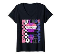 Donna Funny Genderfluid Gender Fluid Pride Flag LGBTQ Perché non entrambi Maglietta con Collo a V