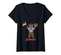 Donna Funny Germany Raccoon with German Dish And Outfit Maglietta con Collo a V