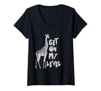 Donna Funny Get on My Level Giraffe Maglietta con Collo a V