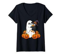 Donna Funny Ghost Crow Pumpkin Halloween Children's Men Women's Maglietta con Collo a V