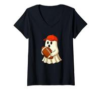 Donna Funny Ghost Football Player Halloween Football Trainer Coach Maglietta con Collo a V