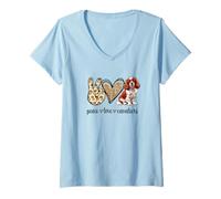 Donna Funny Girls Womens Peace Love Cavaliers King Charles Spaniel Maglietta con Collo a V