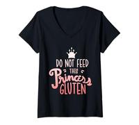 Donna Funny Gluten Free - Do Not Feed This Princess Gluten Maglietta con Collo a V