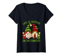 Donna Funny GNOME Camper Quote Life Is Better On The Campsite Maglietta con Collo a V