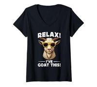 Donna Funny Goat Farming Farmer Joke Goat Pun Relax I've Goat This Maglietta con Collo a V