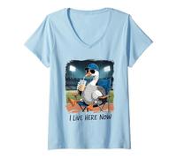 Donna Funny Goose Baseball Stadium Spectator Vivo Qui Ora Maglietta con Collo a V