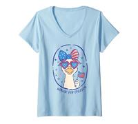 Donna Funny Goose Honkin' for Freedom USA Flag Occhiali Patriottica Maglietta con Collo a V