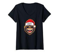 Donna Funny Gorilla Christmas Santa Hat Sunglasses Holiday Xmas Maglietta con Collo a V
