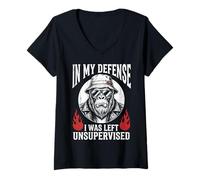 Donna Funny Gorilla in My Defense I Was Left Unsupervised Apparel Maglietta con Collo a V