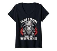 Donna Funny Gorilla in My Defense I Was Left Unsupervised Apparel Maglietta con Collo a V