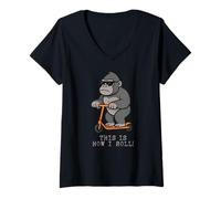 Donna Funny Gorilla Scooter This Is How I Roll Ragazzi Ragazze Bambini Maglietta con Collo a V