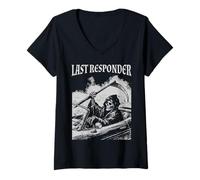Donna Funny Grim Reaper Last Responder Goth Dad Vintage Graphic Maglietta con Collo a V