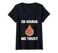 Donna Funny guavas Cute Fruit Quote Simple in Guava We Trust Maglietta con Collo a V