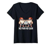 Donna Funny Gym Gnomes In Dads Fitness Apparel No Pain No Gain Maglietta con Collo a V