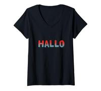 Donna Funny Hallo Text Funny People Funny Hello in Tedesco Maglietta con Collo a V