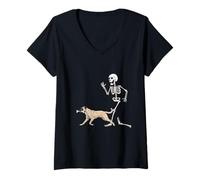 Donna Funny Halloween Anatolian Shepherd Dog And Skeleton Maglietta con Collo a V