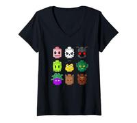 Donna Funny Halloween Building Brick Head Zombie Skeleton Ghost Maglietta con Collo a V