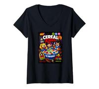 Donna Funny Halloween Cartoon Cereal Monster Bowl Horror Party Maglietta con Collo a V