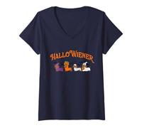 Donna Funny Halloween, Cute Dachshund Dog Costume HalloWiener Maglietta con Collo a V
