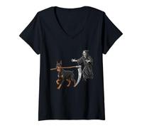 Donna Funny Halloween Doberman Dog And The Reaper Maglietta con Collo a V