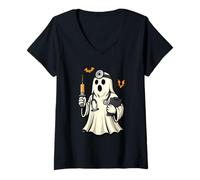 Donna Funny Halloween Doctor Ghost Halloween Hospital Crew Medical Maglietta con Collo a V
