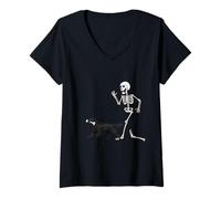 Donna Funny Halloween Flat-Coated Retriever And Skeleton Maglietta con Collo a V