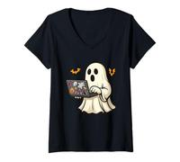 Donna Funny Halloween Ghost Developer Designer Web Programmer Code Maglietta con Collo a V