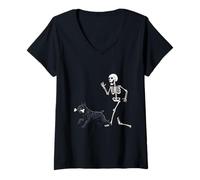 Donna Funny Halloween Giant Schnauzer And Skeleton Maglietta con Collo a V
