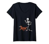 Donna Funny Halloween Irish Setter And Skeleton Maglietta con Collo a V