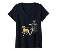 Donna Funny Halloween Labrador Dog And The Reaper Maglietta con Collo a V