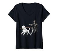 Donna Funny Halloween Poodle Dog And The Reaper Maglietta con Collo a V